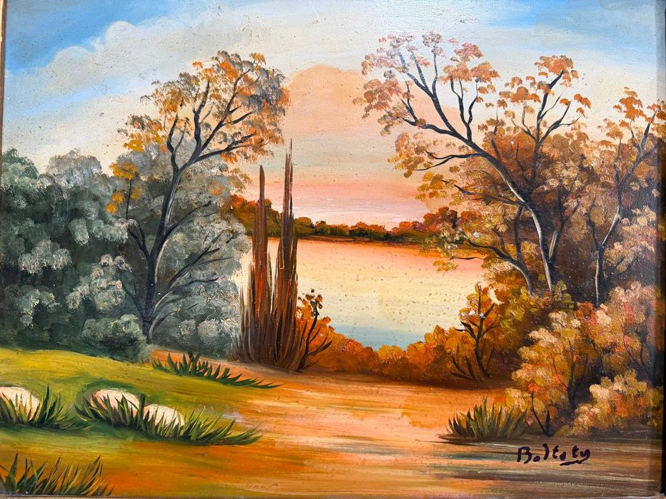 pictura pe panza in ulei dim49 cm x 59cm tablou vechi pictat pe panza in ulei