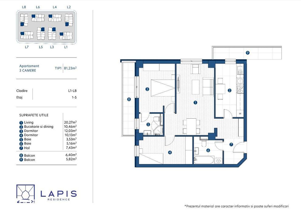 Lapis Residence- ap 3 camere, 2 bai, P+5 cu lift, la 800 m Kaufland — fotografia 3