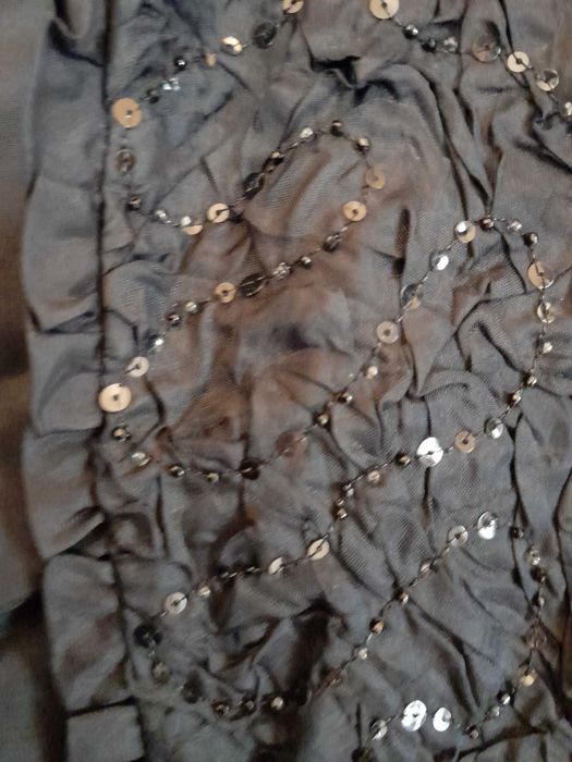 Sacou dama, de gala nunta negru din matase sifonata cu margele-paiete