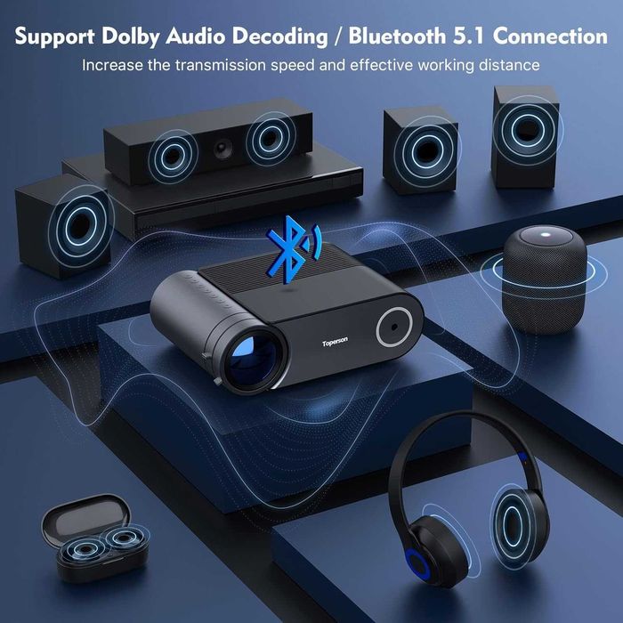 Видео проектор Toperson  8000 лумена, 200", Dolby HD, WiFi, Bluetooth