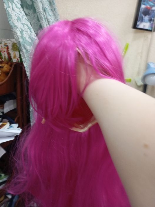 Парик, розовый, кудрявый