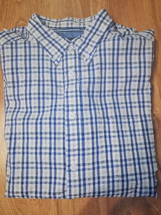 Camasa Mark & Spencer (linia Blue Harbour) , bumbac gofrat (ondulat), purtata de trei - patru ori, maneca scurta, carouri, marimea XL