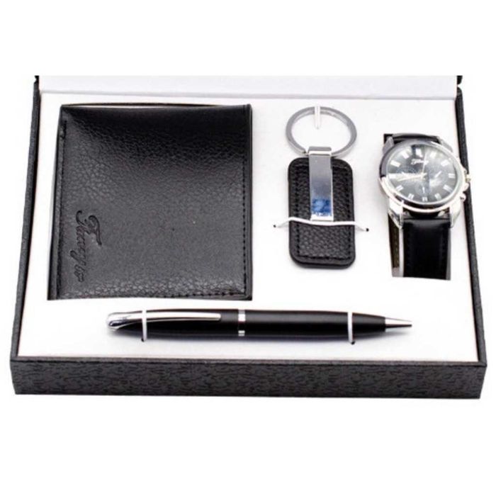 Елегантен мъжки комплект – Часовник, портфейл, химикал и ключодържател