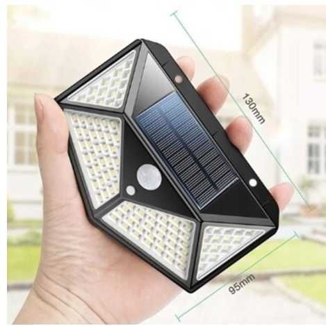 Соларна лампа, със сензори за здрач, движение и светлина, 100 x LED