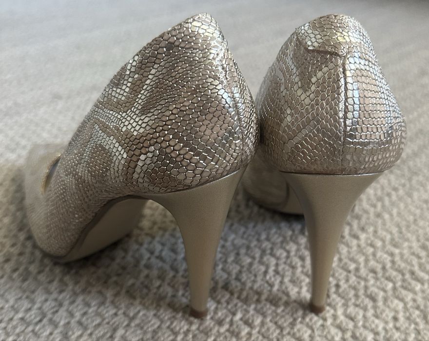 Pantofi dama ocazie din piele, culoare aurie, 39