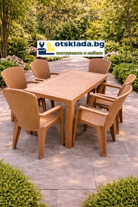 Комплект маса + 6 стола или 4 стола ратан 3 цвята и размери маси мод.1