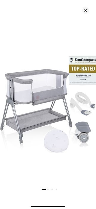Patut co-sleeper, Lionelo, Luna, 2 in 1, Cu laterala culisanta.