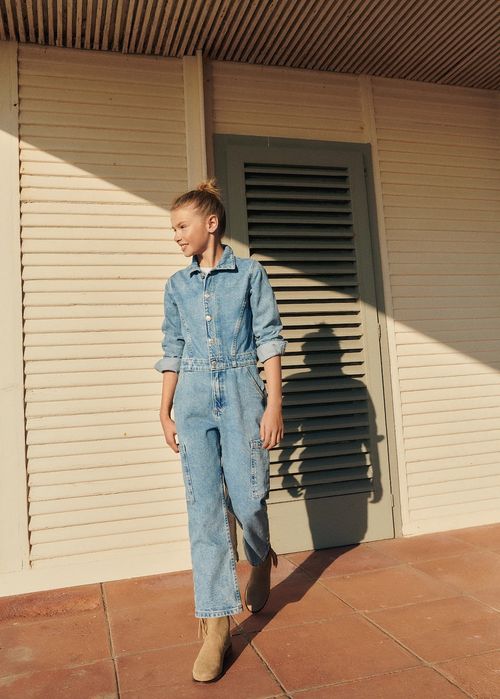 Нов MANGO дънков гащеризон, размер за 10 годишни