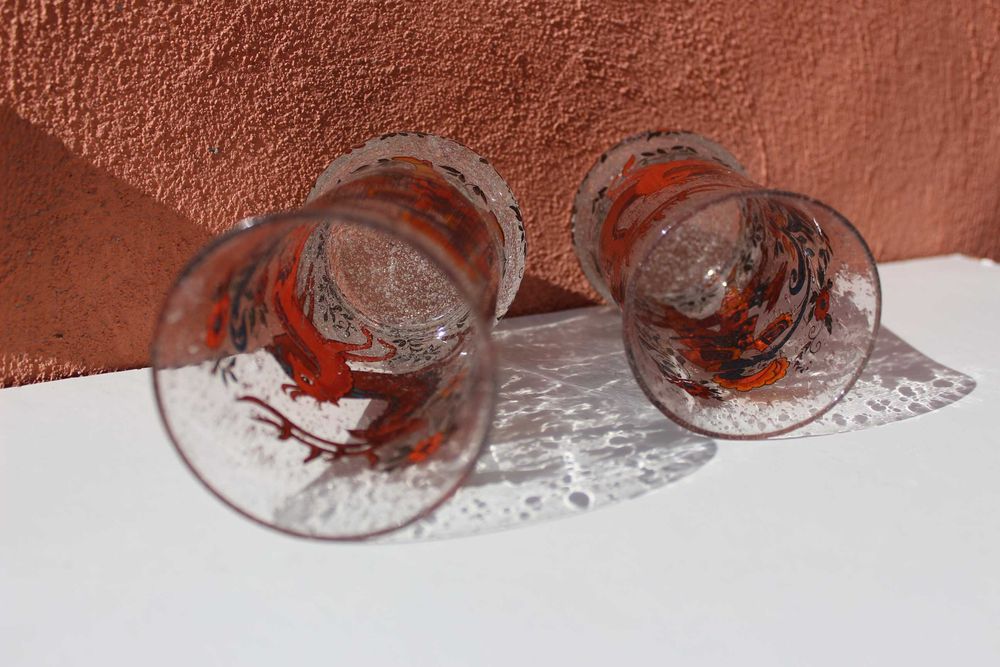 Set 2 pahare sticla pictata, VANATOR / PADURAR, Bavaria, cca 1970