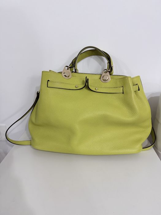 Geantă piele naturală verde lime, model Hermès Evelyne/Birkin, cu bareta