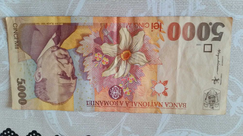 Bancnotă 5000 lei.Lucian Blaga 1998.