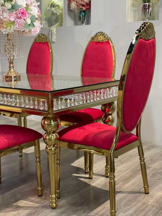 Scaun Lux, Catifea Rosie, Finisaj Crom Auriu, pentru Restaurant, Nunta