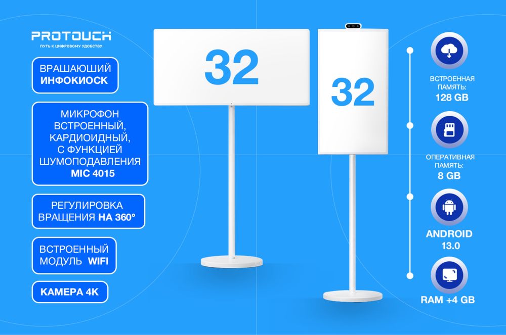Инфокиоск Protouch 27” 32” с поворотным дисплеем 360° мобильный