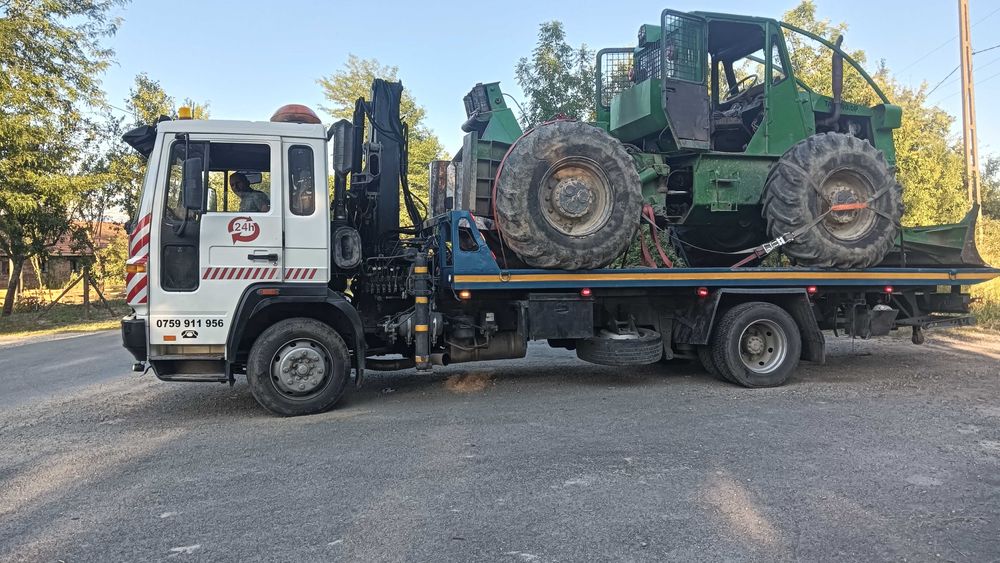 Autoplatforma volvo fl 6 cu macara ,troliu si furca