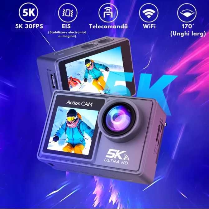 Camera de Actiune 5K Ultra HD Stabilizare EIS | GO PRO | Water Resist