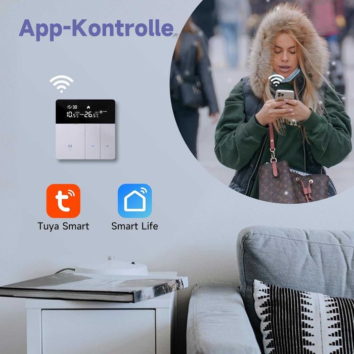 Termostat inteligent centrală termică pe gaz Beok TGPWIFI-WPB 3A,WiFi programabil compatibil cu Smart Life, Google Home și Alexa