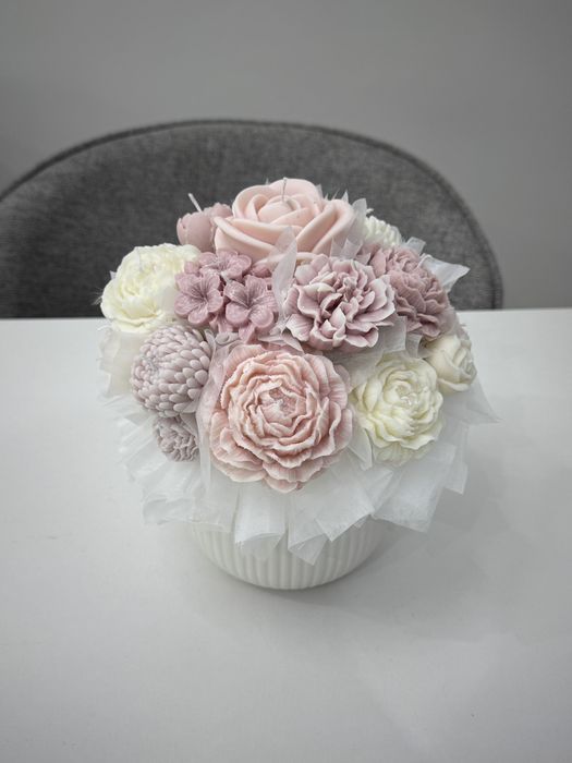 РЪЧНО изработен соев букет в КЕРАМИЧНА ваза