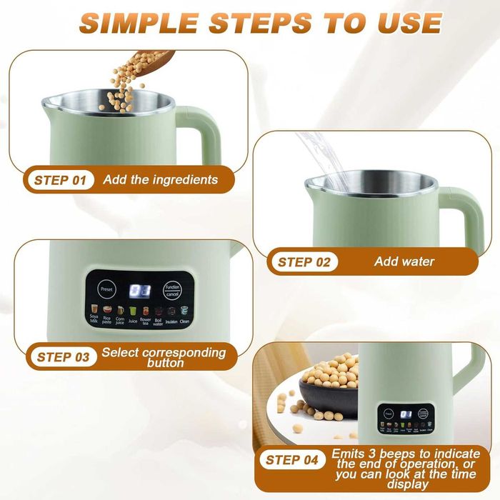 REDUS de la 520 RON, Aparat multifunction preparare lapte VEGETAL soia/migdale/nuci/ovaz , functie auto curatare