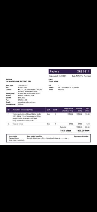 Vând trotineta electrică Motus Scooty 10 Lite