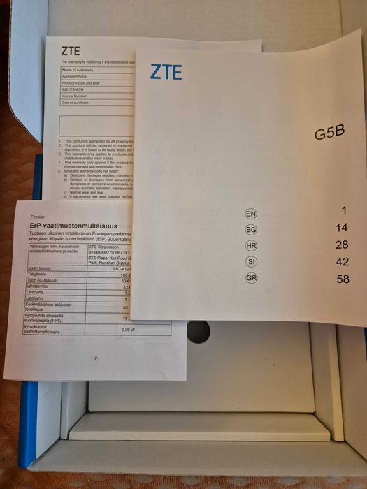 ZTE G5B 5G wifi6 чисто нов рутер за сим карта от Виваком, vivacom