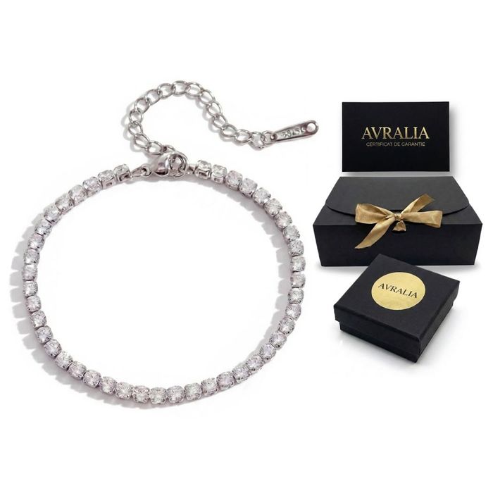 Bratara Tennis Placata Aur Alb - Cristale Zirconiu, Set Cadou Inclus