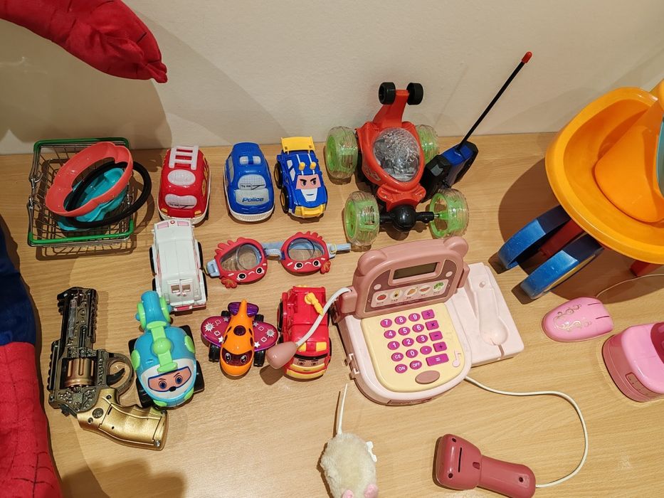 Большой набор детских игрушек машинки касса Человек Паук