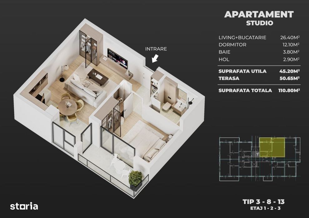 Studio nou de vânzare | 51 mp | Popești-Leordeni | Comision 0% — fotografia 1