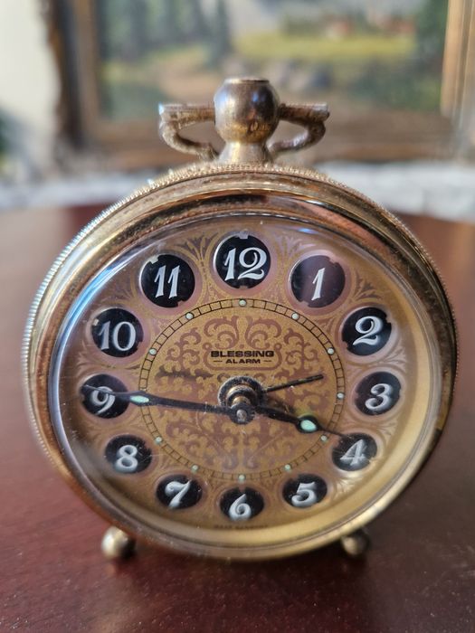 Прекрасен антикварен колекционерски немски бронзов будилник Blessing
