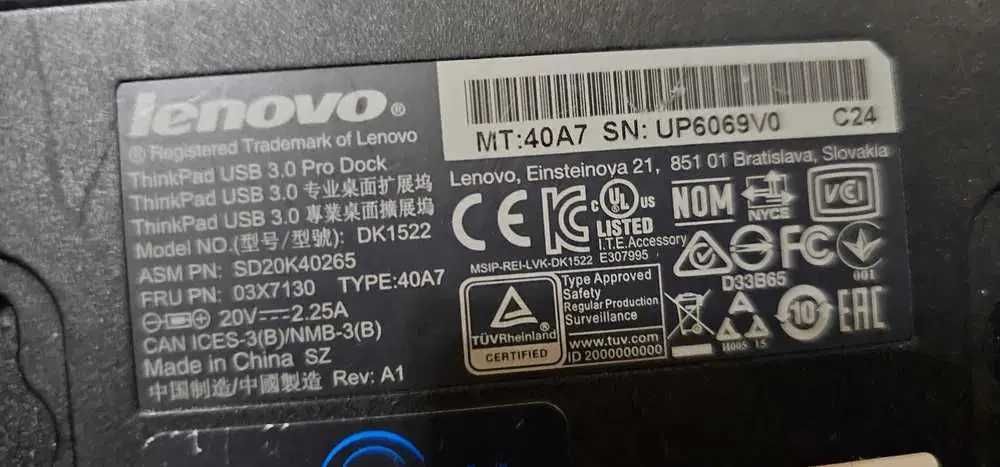 Docking station Lenovo ThinkPad Pro Dock, USB 3.0