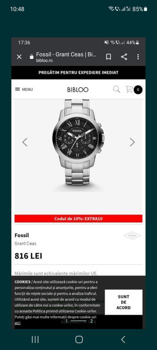 Ceas Fossil Nou, la cutie