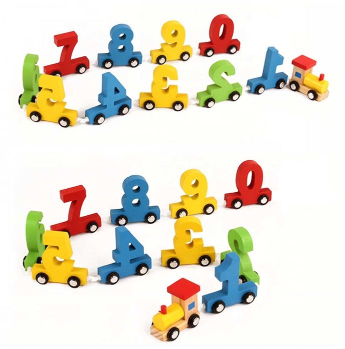 Дървено влакче 1 метър с много вагони от числа НОВО ! дървени игри