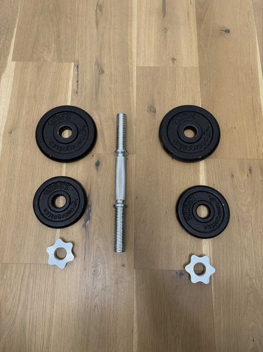 Дъмбели Energetics 2x10 кг с куфар + гири Decathlon 2x5 кг + Orion 2x2 кг