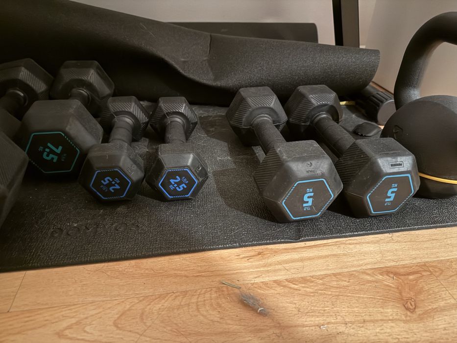 Set greutati si banca pentru acasa, banca, haltere, kettlebell