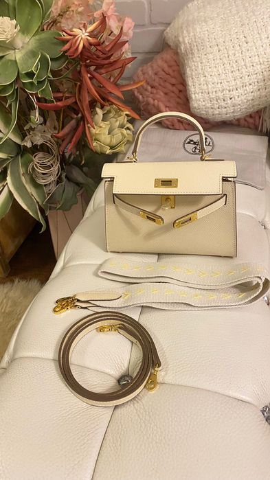 Мини Кели 19 см Mini Kelly craie Epsom gold hardware