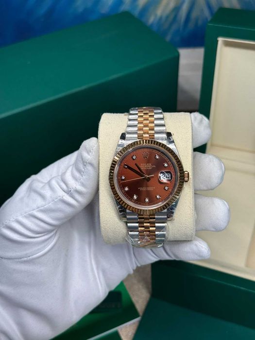 Rolex Datejust Two Tone Rose Gold Steel Fluted Chocolate Diamond Dial Jubilee 41mm