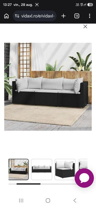 Set mobilier de grădină cu perne, 3 piese, negru, poliratan