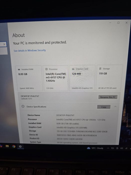 Laptop Lenovo T570, i5-7300, ram 8gb, ssd 128gb, bat 3ore