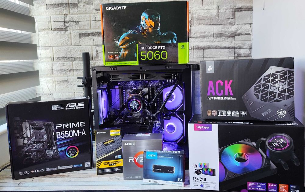 Calculator / PC Gaming AM4 sau Setup complet - Ryzen 5 5600 + RTX 5060 + 16GB RAM + Cadou