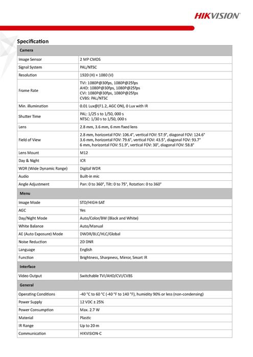 FULL HD DS-2CE76D0T-ITPFS 5в1 Водоустойчива Камера Hikvision Вграден Аудио Микрофон 2MP -40° HD-TVI AHD HD-CVI CVBS бутон Видеопревключвател на режима