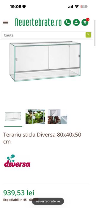 Terariu sticla Diversa 80x40x50 cm –(reptile, sarpe, gecko)