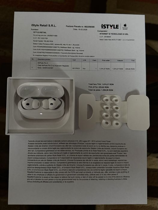 Casti Apple AirPods Pro 3 – noi, sigilate, cu factura