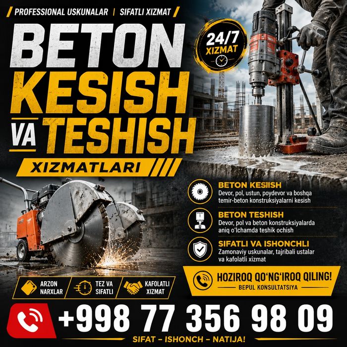 Almazne bur xizmati beton teshish beton keshish beton buzish  xizmati