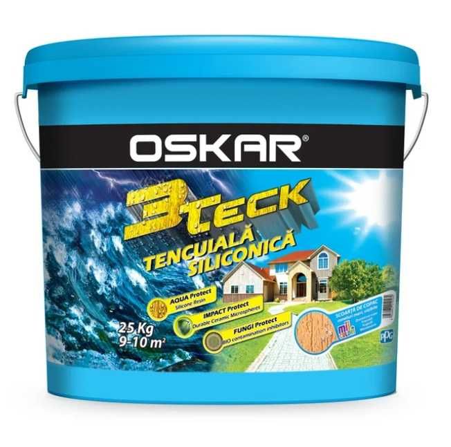 Tencuiala decorativa Oskar 3 Teck 25kg + Amorsa gratuita 25kg alb