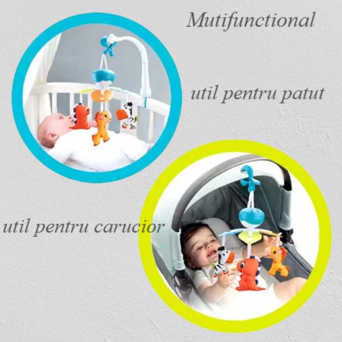 Carusel bebe patut, jucarie interactiva, cu 3 figurine, 7 melodii,