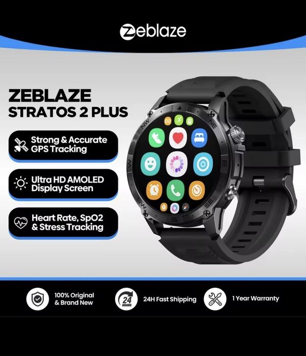 Смарт часовник Zeblaze Stratos 2 Plus, 1.43" AMOLED, GPS + BDS, водо