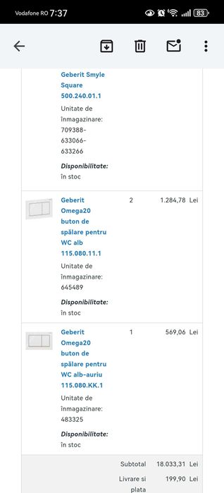 Clapete Geberit omega noi 3 buc aduse din Elveția... Sunt originale