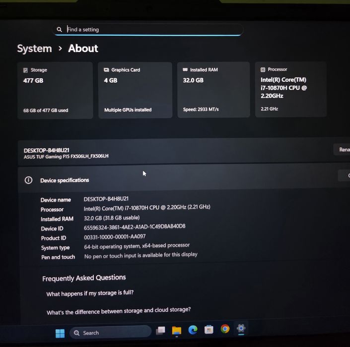 ASUS TUF Gaming F15 FX506LH | i7 10th | GTX 1650 | 32GB RAM | 512 SSD