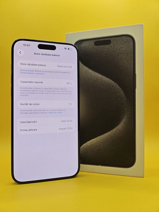 iPhone 15 Pro Max Titanium Black 256 GB Sănătate Baterie 89%