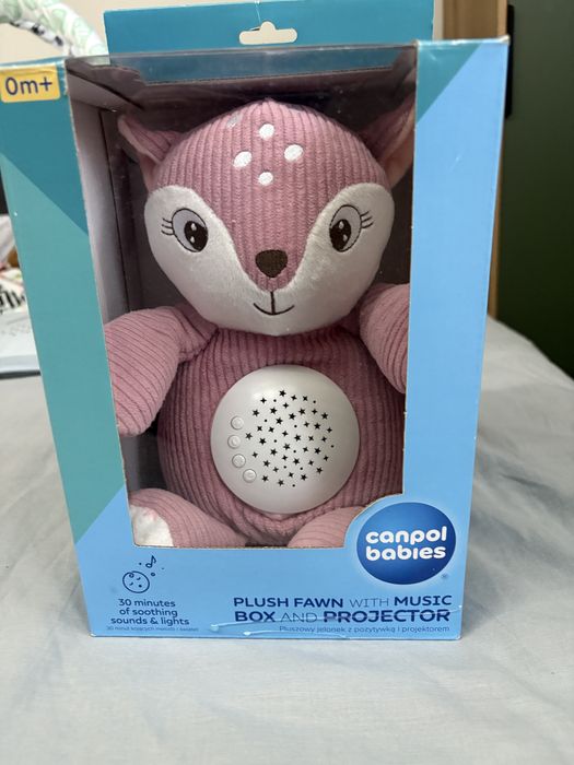 Canpol Мека играчка еленче с музикална кутия и проектор 3в1