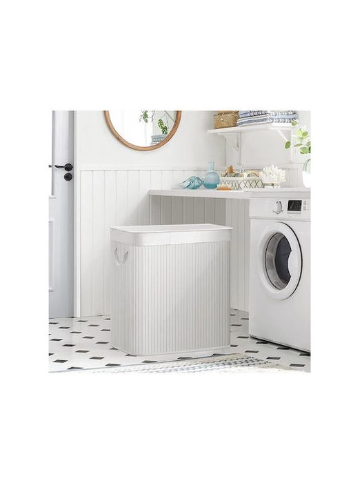 Songmics, Coș de rufe din Bambus Pliabil 60x40x61.5cm Alb